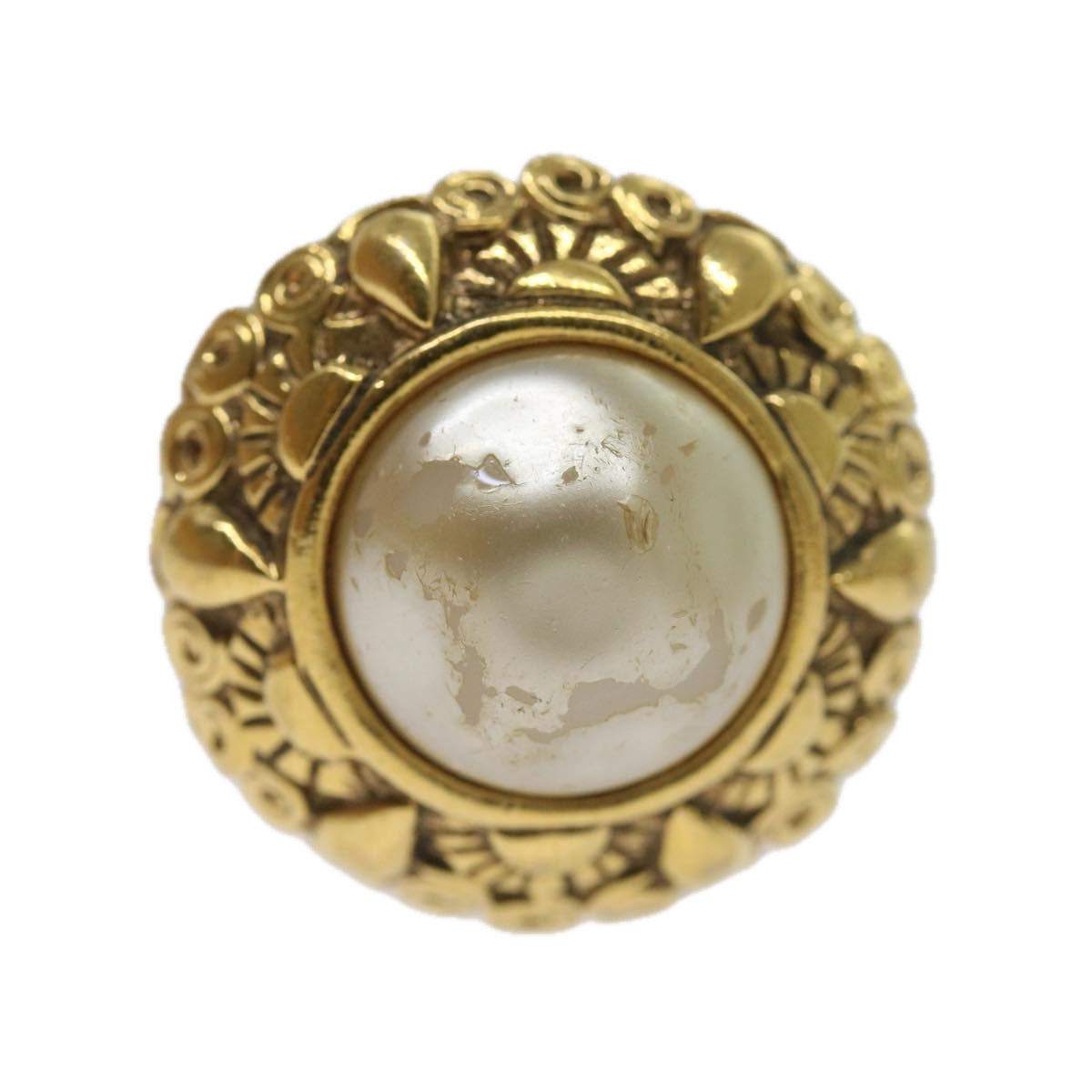 CHANEL Pearl Earring Gold Tone CC yk11111