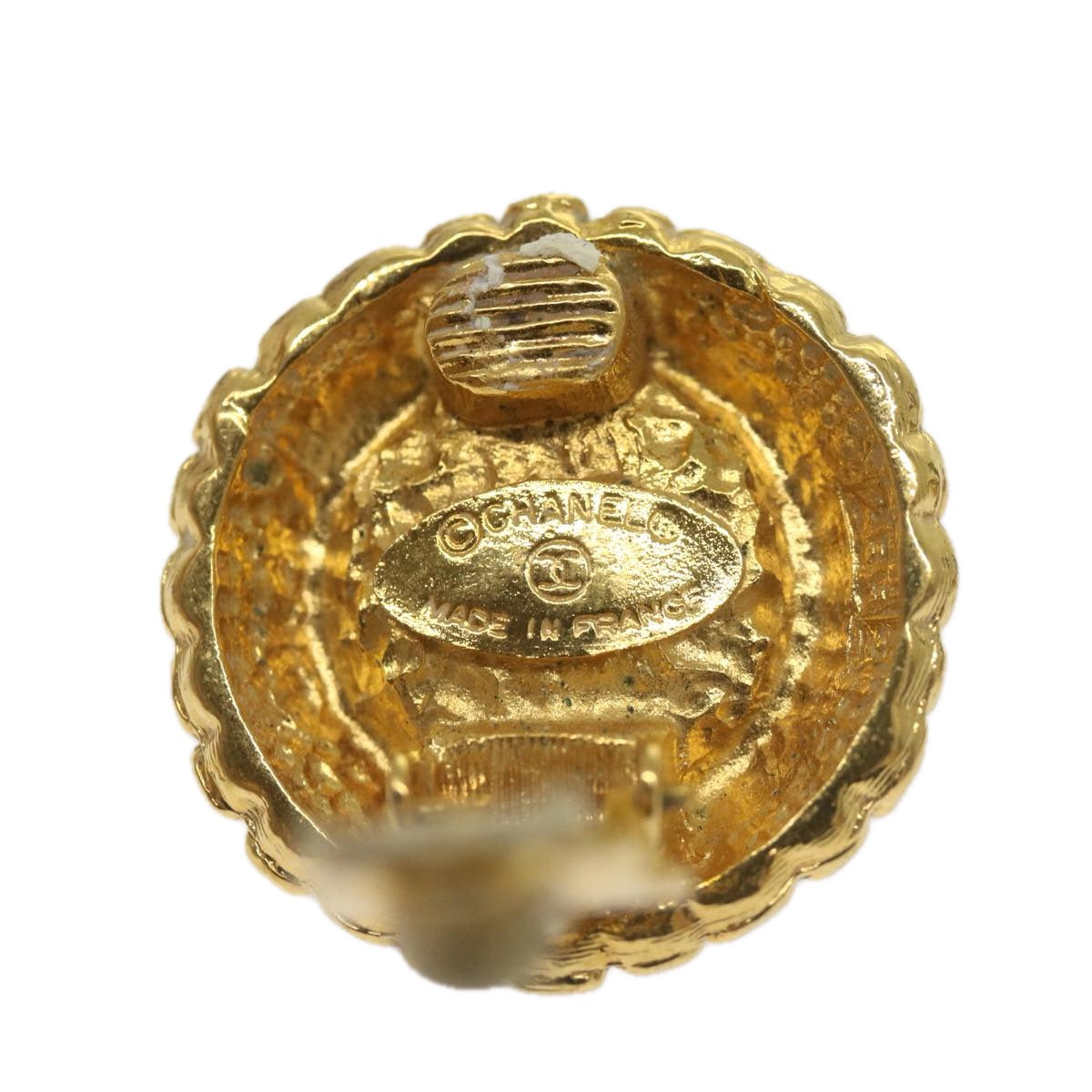 CHANEL Pearl Earring Gold Tone CC yk11111