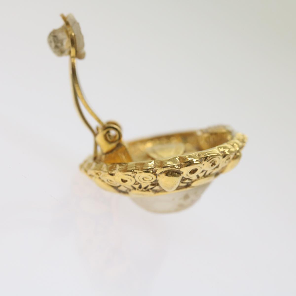 CHANEL Pearl Earring Gold Tone CC yk11111