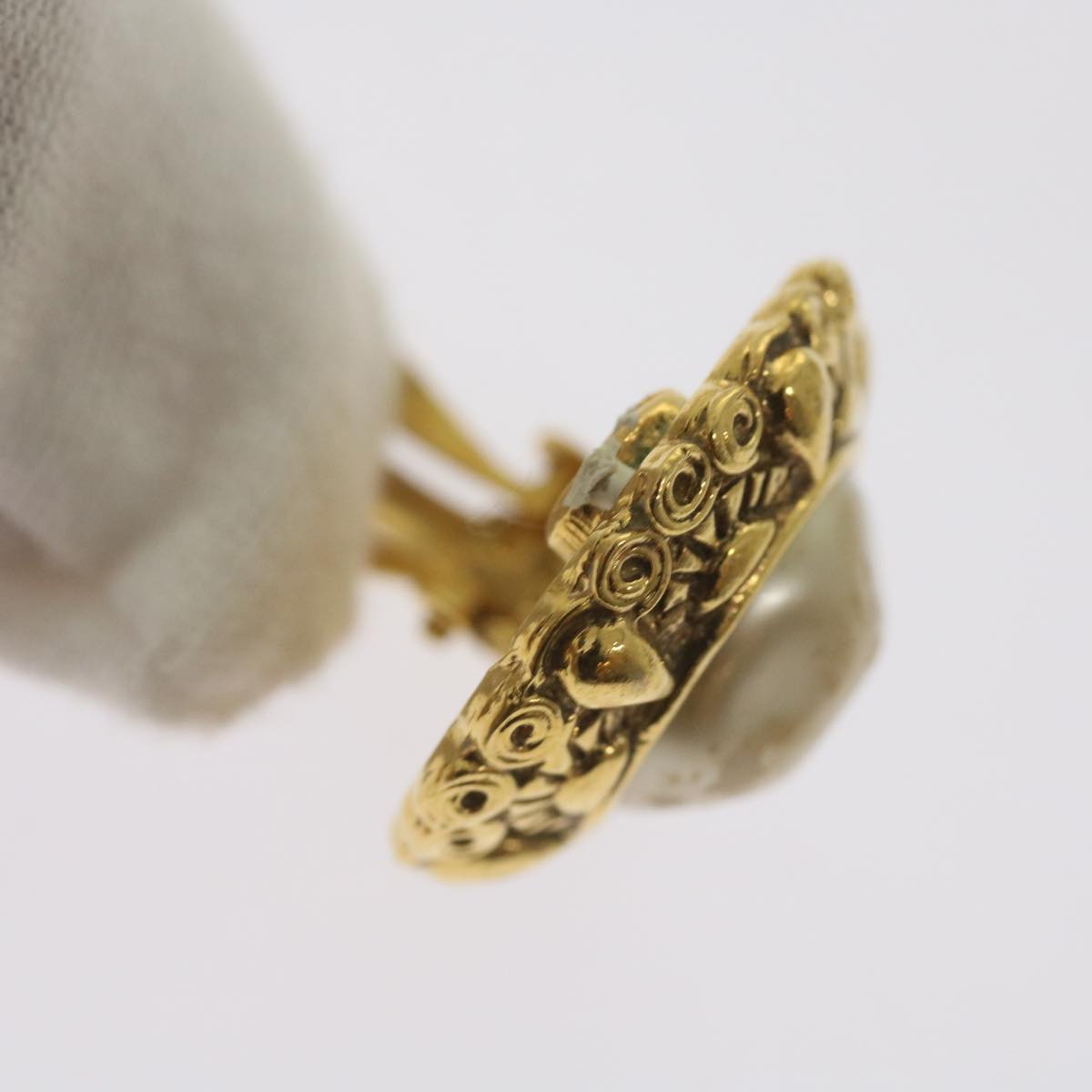 CHANEL Pearl Earring Gold Tone CC yk11111