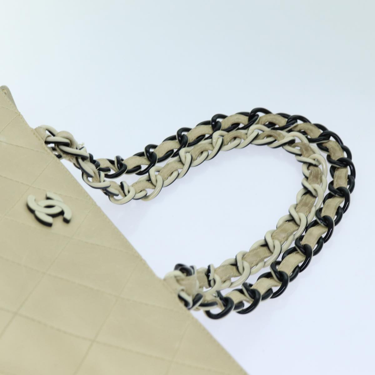 CHANEL Matelasse Chain Tote Bag Leather Beige CC yk11588