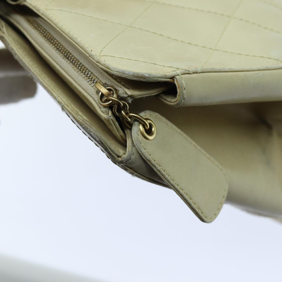 CHANEL Matelasse Chain Tote Bag Leather Beige CC yk11588