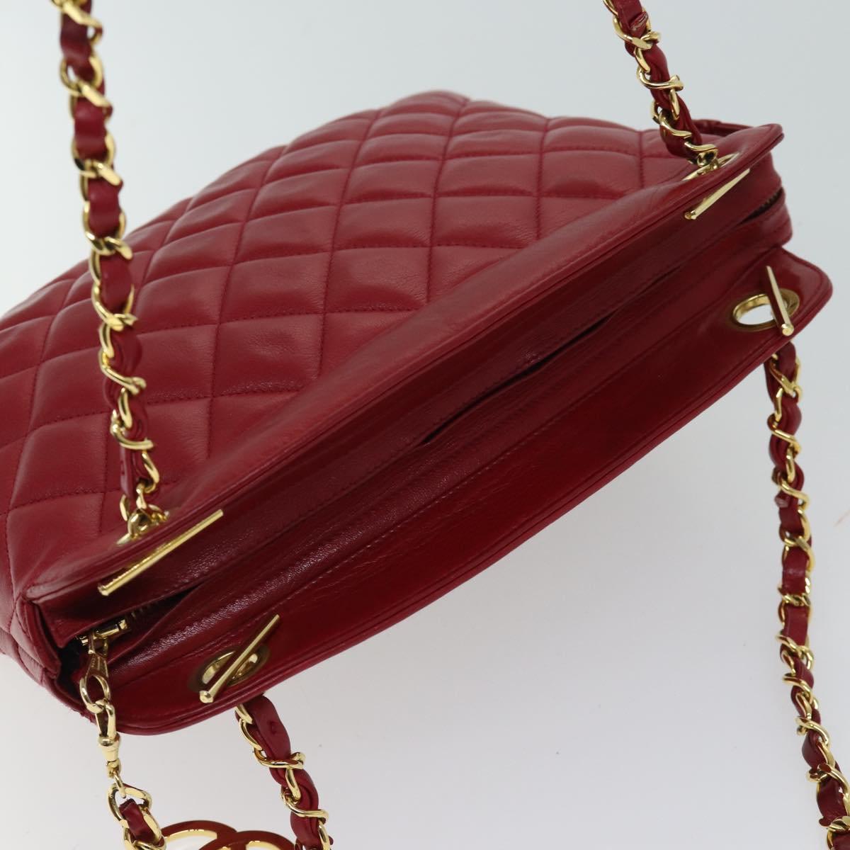 CHANEL Matelasse Chain Shoulder Bag Leather Red CC yk11662