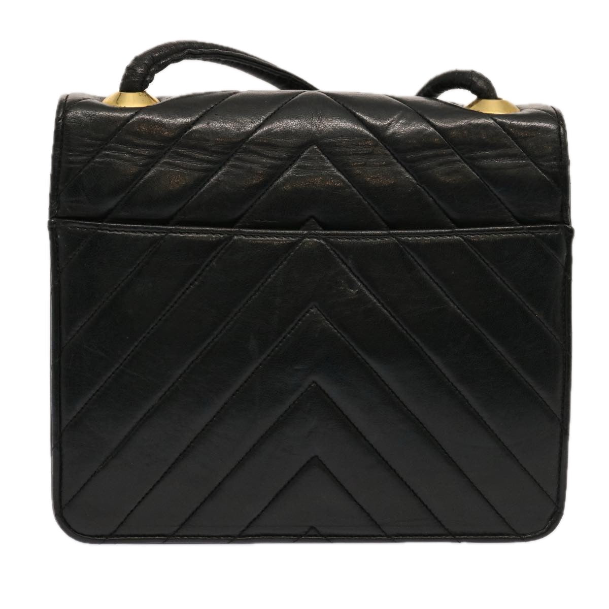 CHANEL V Stitch Shoulder Bag Lamb Skin Black CC yk11681