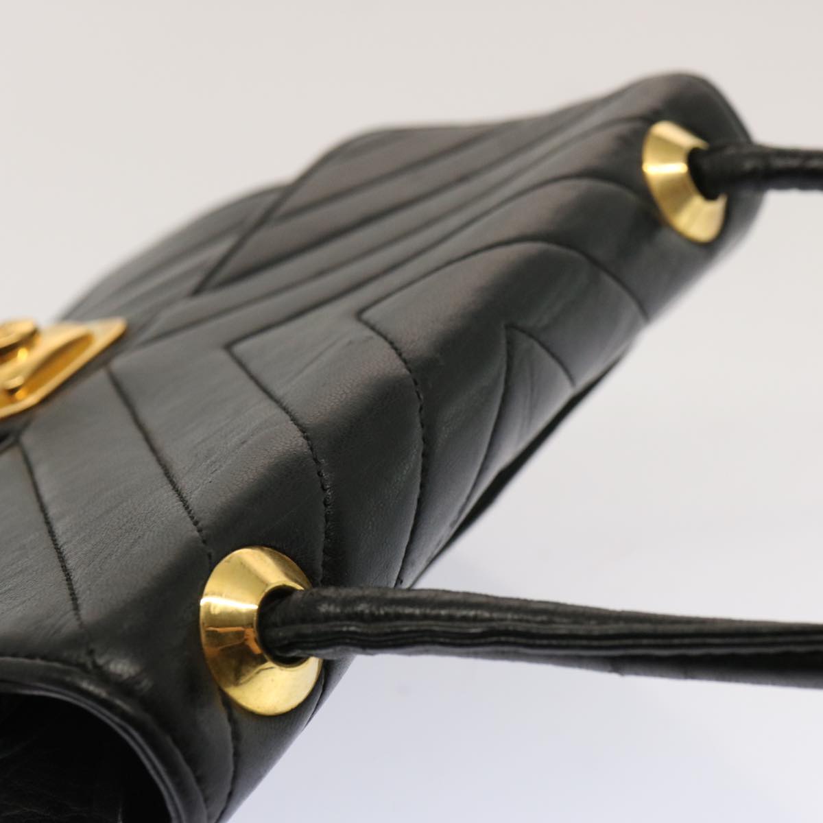CHANEL V Stitch Shoulder Bag Lamb Skin Black CC yk11681