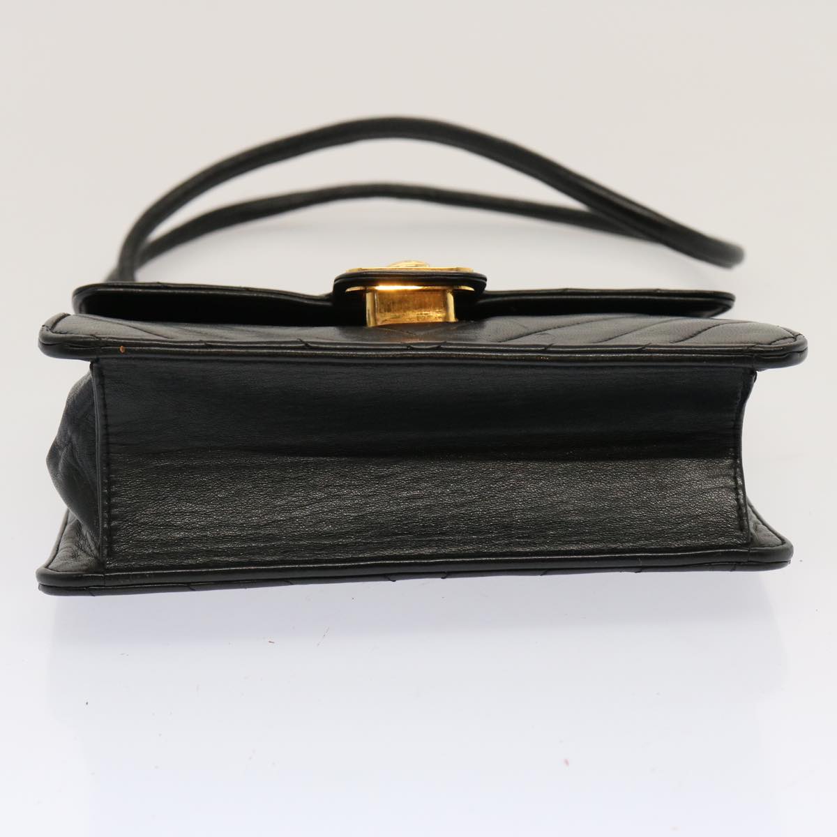 CHANEL V Stitch Shoulder Bag Lamb Skin Black CC yk11681
