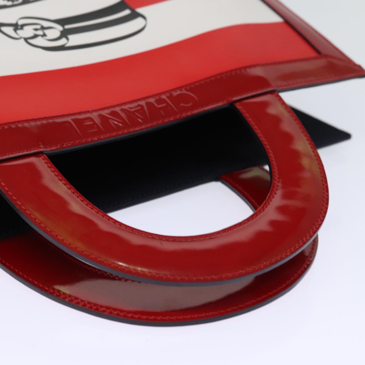 CHANEL Mademoiselle Hand Bag Enamel Leather White Red CC yk12409A