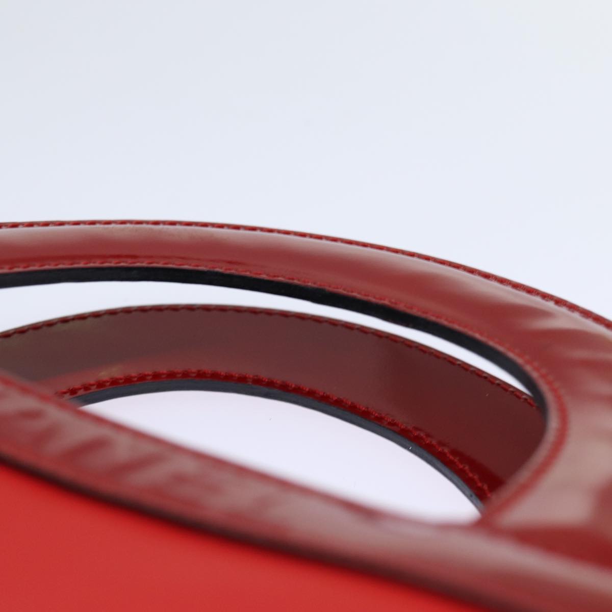 CHANEL Mademoiselle Hand Bag Enamel Leather White Red CC yk12409A