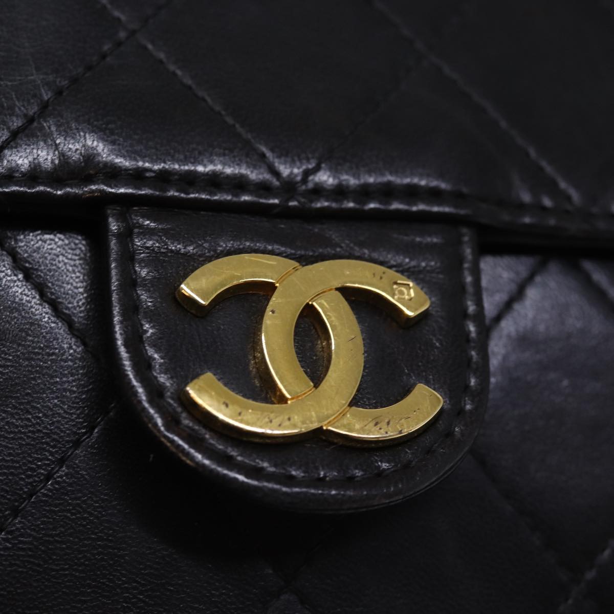 CHANEL Matelasse Chain Shoulder Bag Lamb Skin Black CC yk12417A