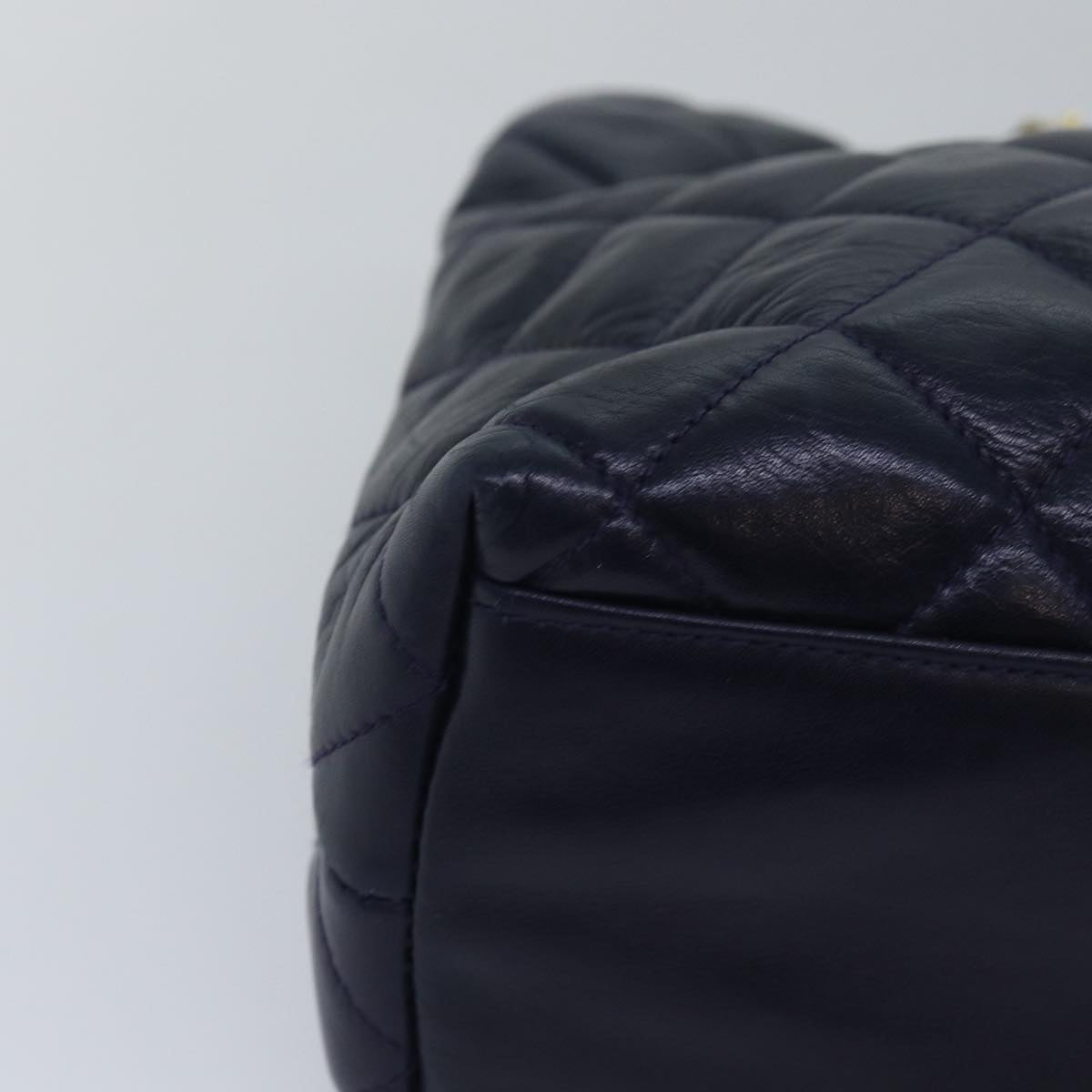 CHANEL Matelasse Chain Shoulder Bag Lamb Skin Navy CC yk12992