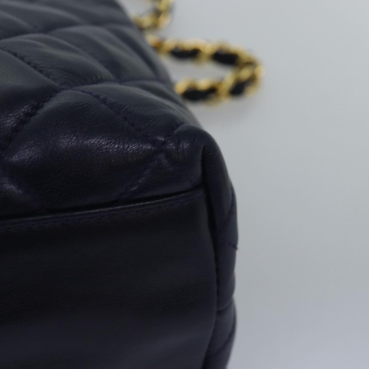 CHANEL Matelasse Chain Shoulder Bag Lamb Skin Navy CC yk12992