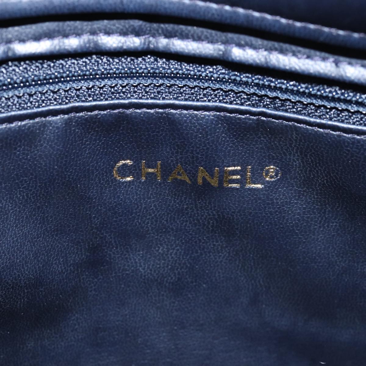 CHANEL Matelasse Chain Shoulder Bag Lamb Skin Navy CC yk12992
