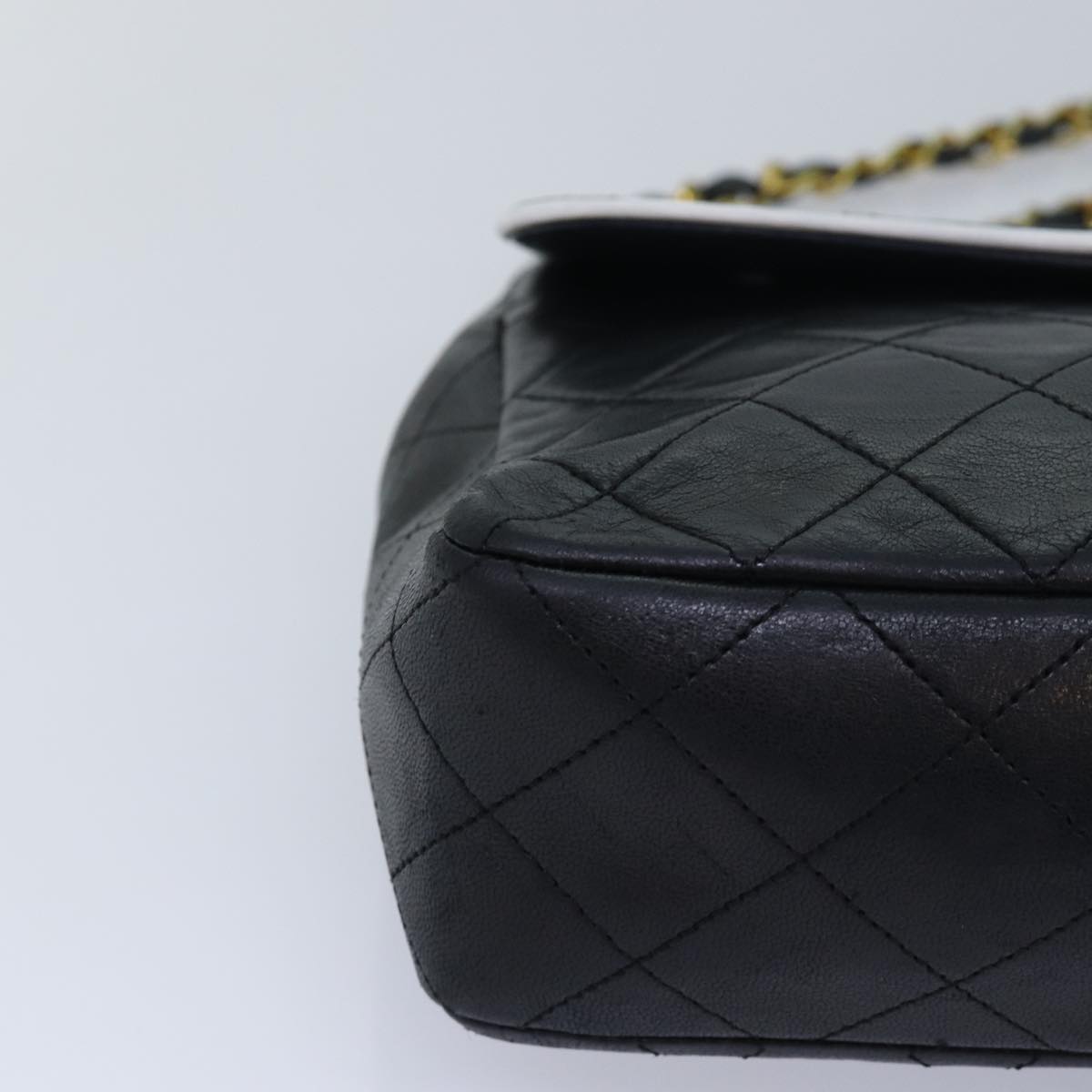 CHANEL Matelasse Turn Lock Chain Bag Lamb Skin Black White CC yk13824