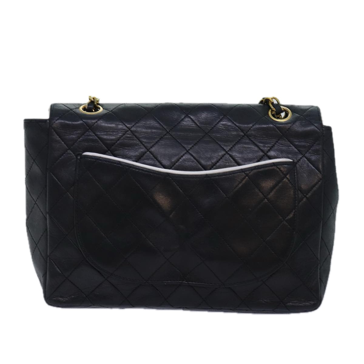 CHANEL Matelasse Turn Lock Chain Bag Lamb Skin Black White CC yk13824