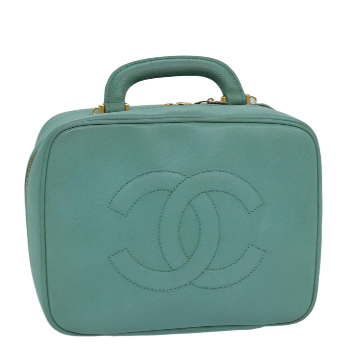 CHANEL Vanity COCO Mark Hand Bag Caviar Skin Emerald Green CC yk13974A