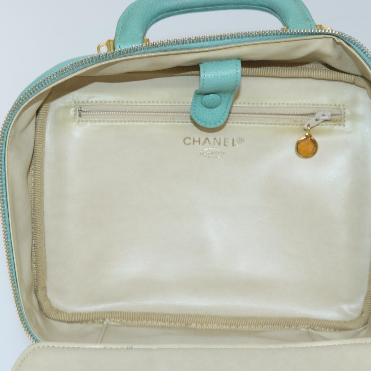 CHANEL Vanity COCO Mark Hand Bag Caviar Skin Emerald Green CC yk13974A
