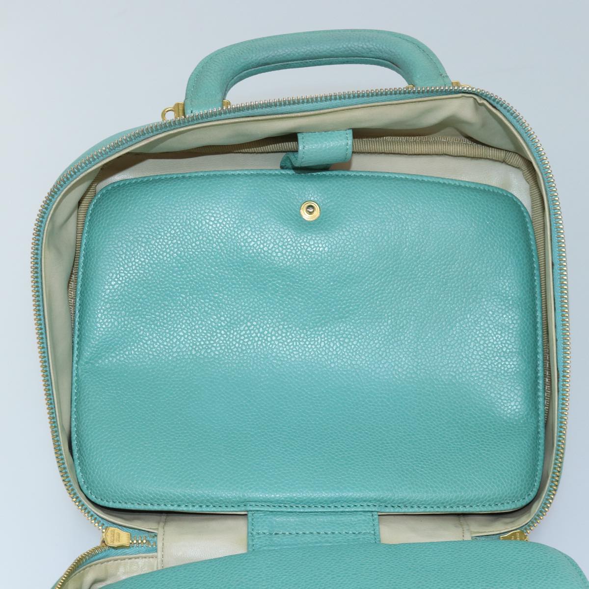 CHANEL Vanity COCO Mark Hand Bag Caviar Skin Emerald Green CC yk13974A