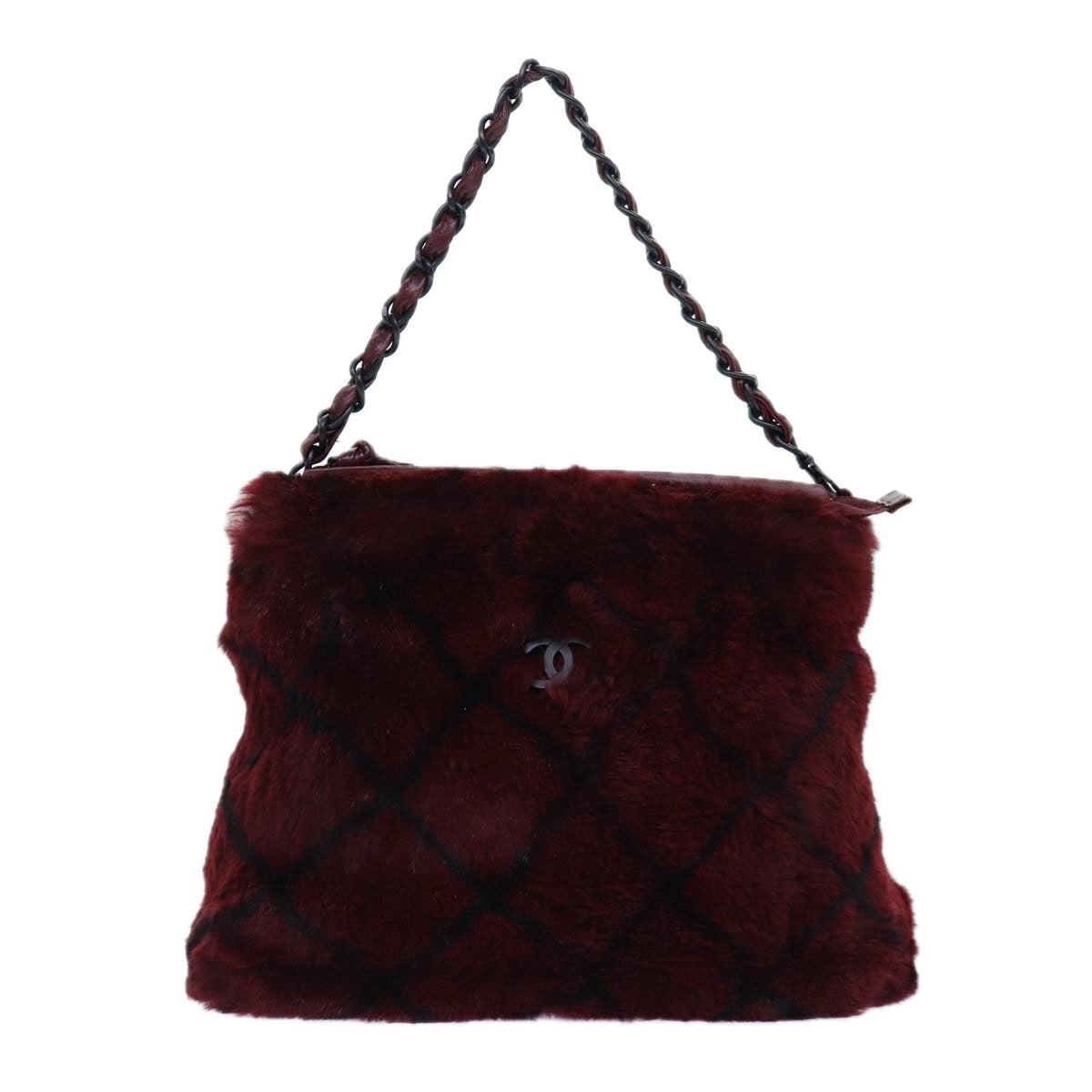 CHANEL COCO Mark Chain Hand Bag Canvas Wine Red CC yk13976A
