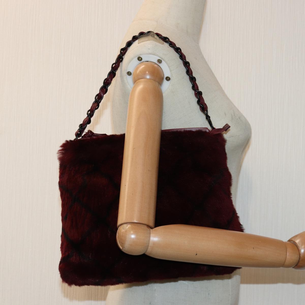 CHANEL COCO Mark Chain Hand Bag Canvas Wine Red CC yk13976A