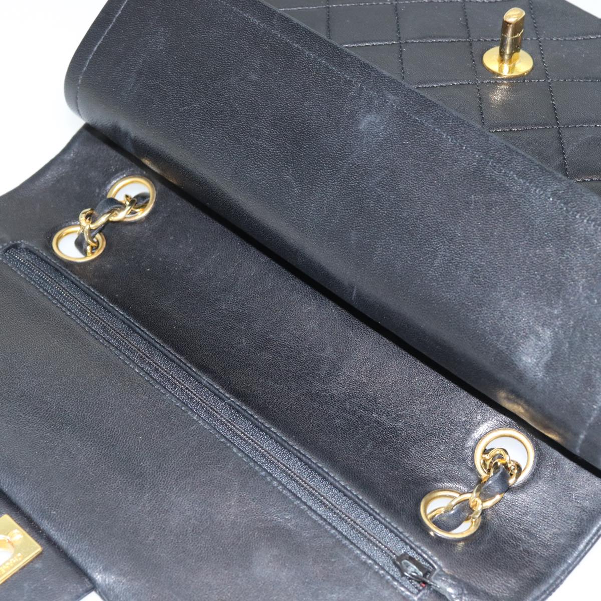 CHANEL Matelasse 25 Turn Lock Chain Hand Bag Lamb Skin Black CC yk14030A