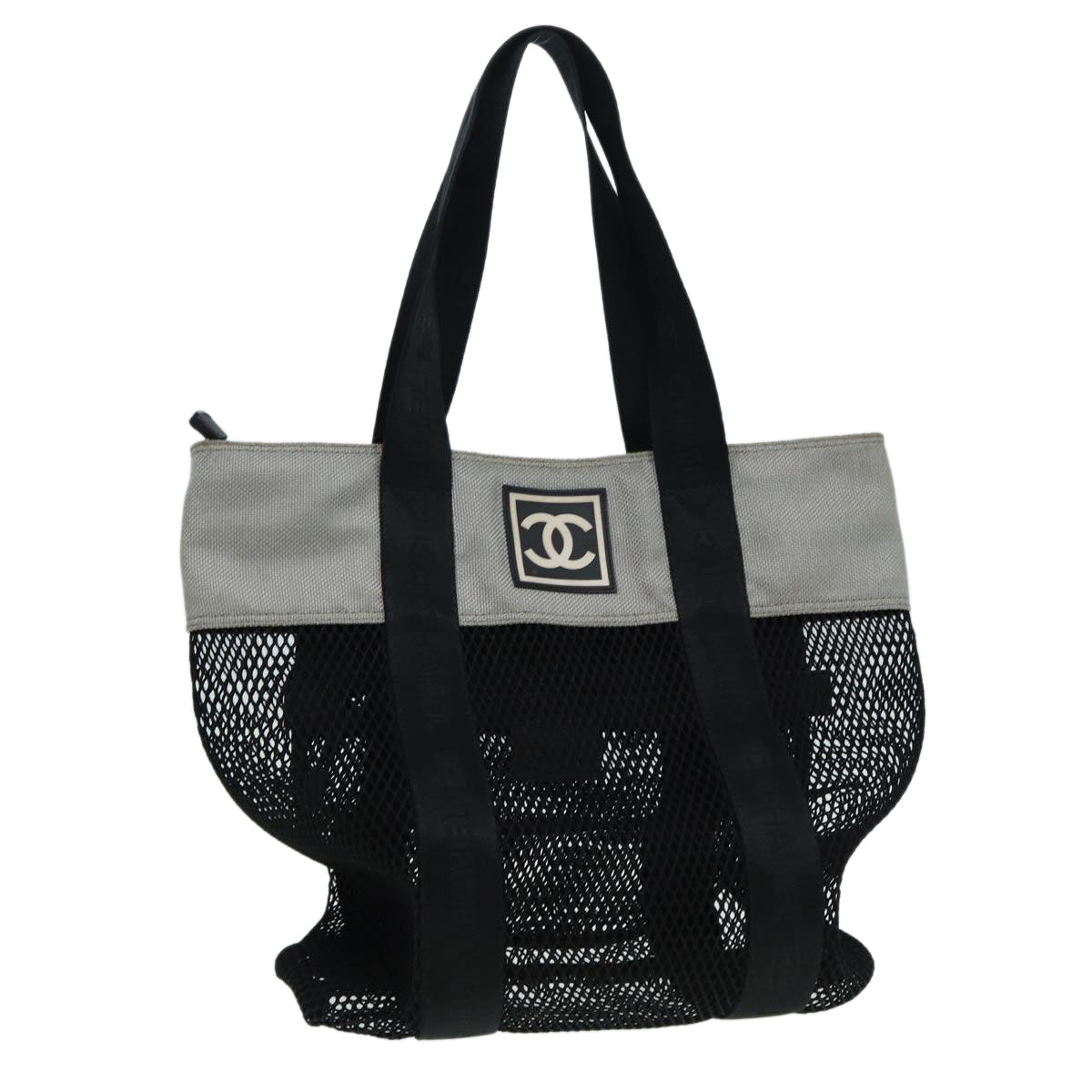 CHANEL Sports Tote Bag Nylon Black Gray CC yk14152