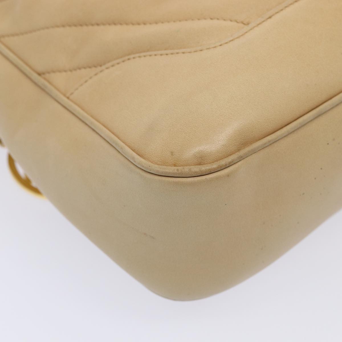CHANEL V Stitch Hand Bag Leather 2way Beige Gold CC yk14320