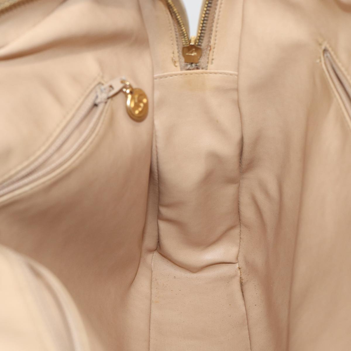 CHANEL V Stitch Hand Bag Leather 2way Beige Gold CC yk14320