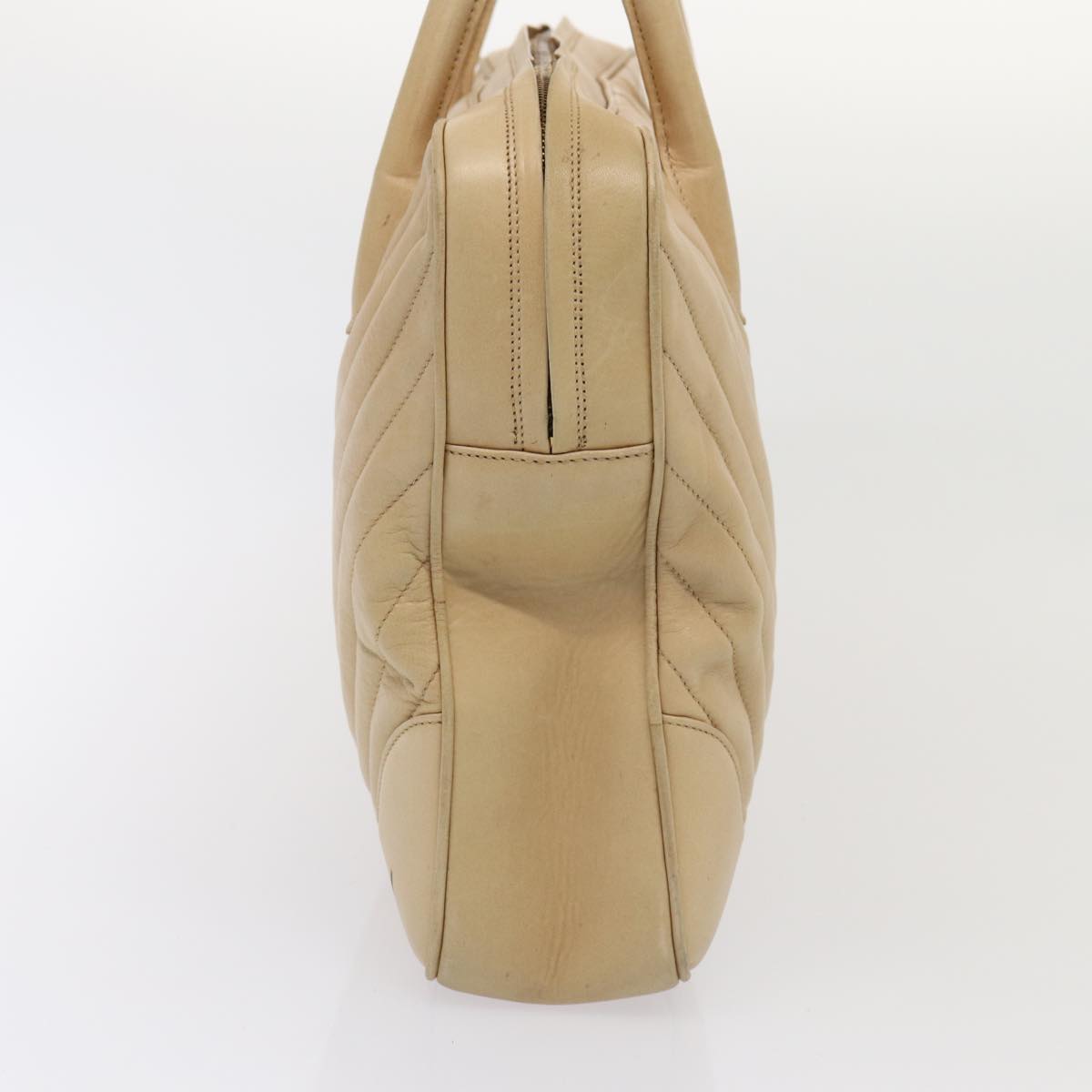 CHANEL V Stitch Hand Bag Leather 2way Beige Gold CC yk14320