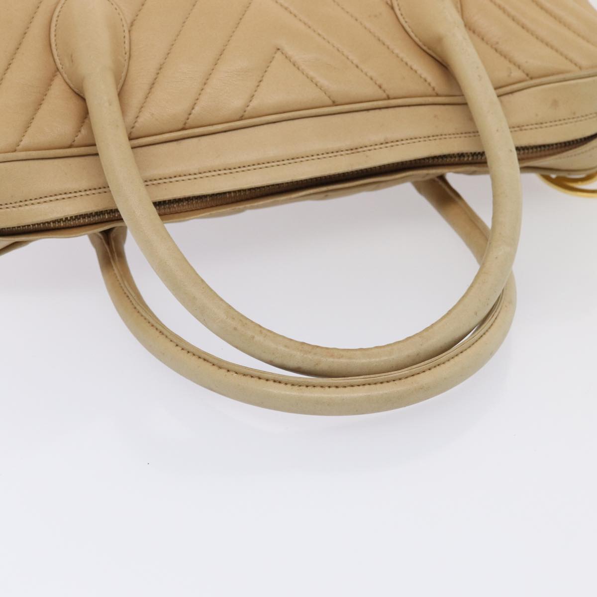 CHANEL V Stitch Hand Bag Leather 2way Beige Gold CC yk14320