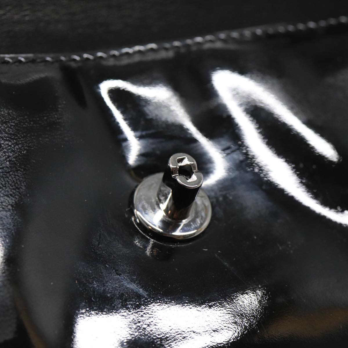 CHANEL COCO Mark Shoulder Bag Enamel Black Silver CC yk14331