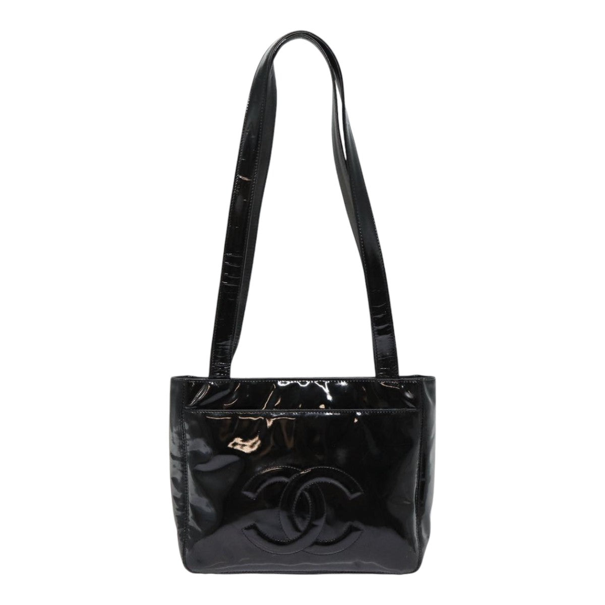 CHANEL COCO Mark Shoulder Bag Enamel Black Silver CC yk14331