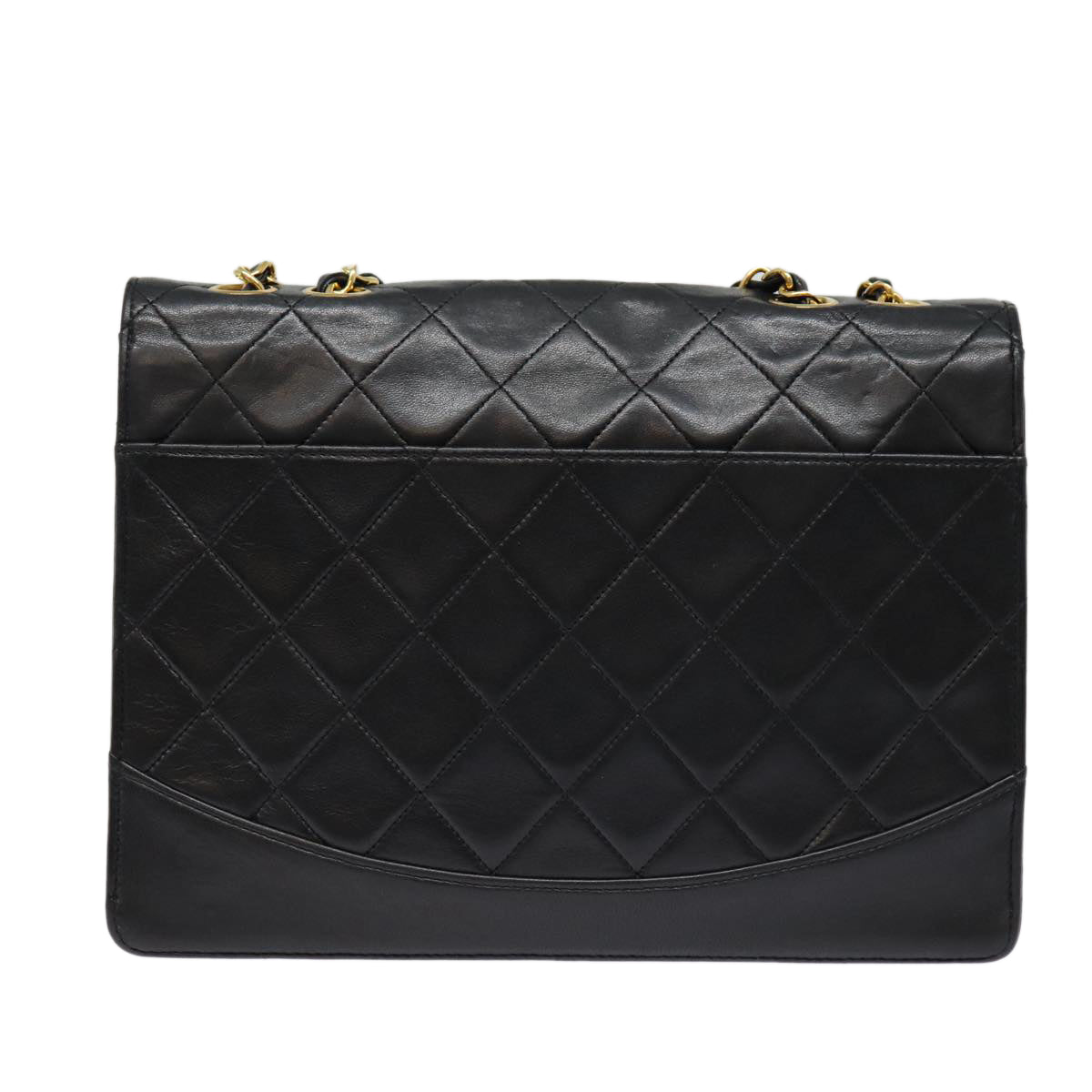 CHANEL Matelasse Turn Lock Chain Hand Bag Lamb Skin Black Gold CC yk14333A