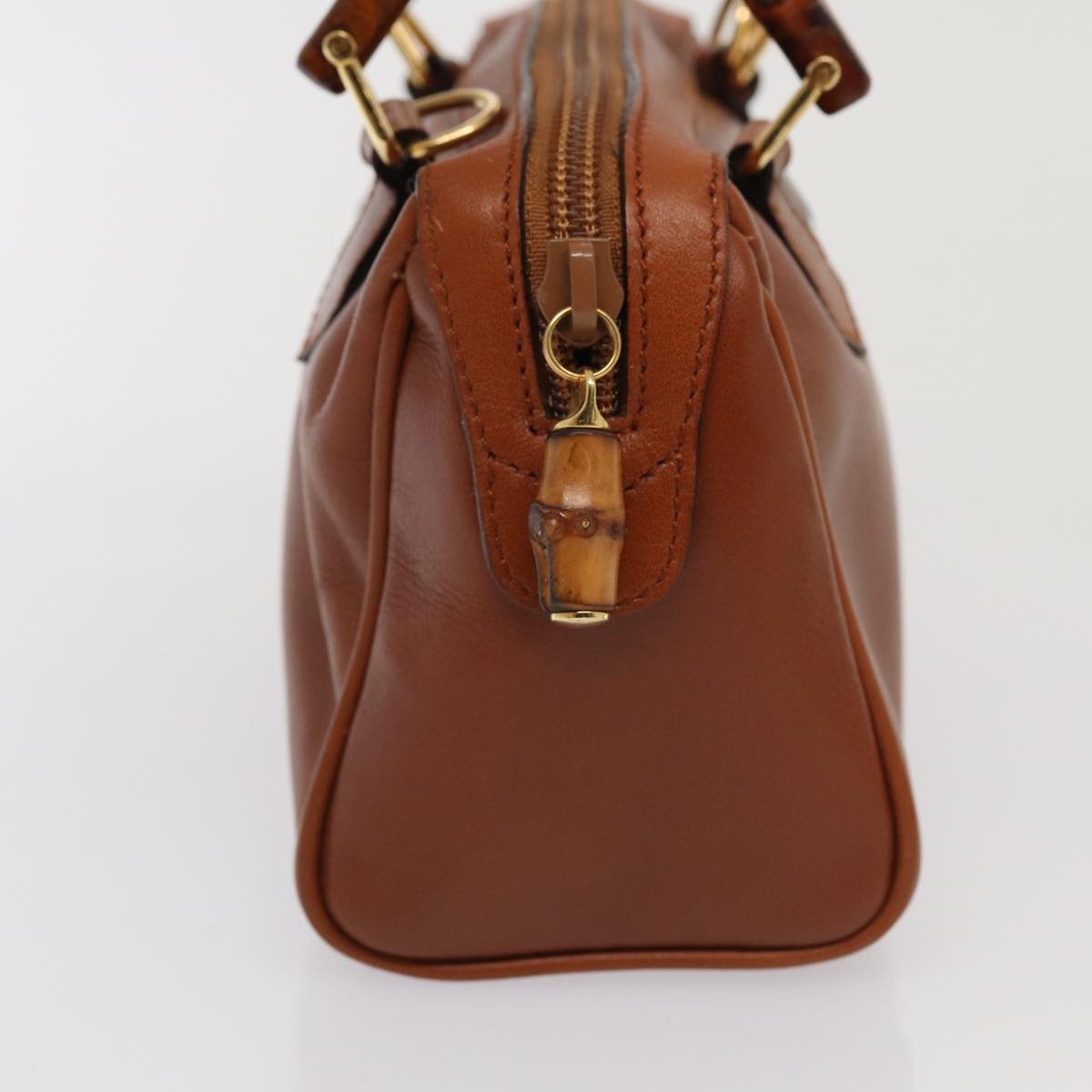 GUCCI Bamboo Hand Bag Leather 2way Brown Gold 007 3444 0232 14371