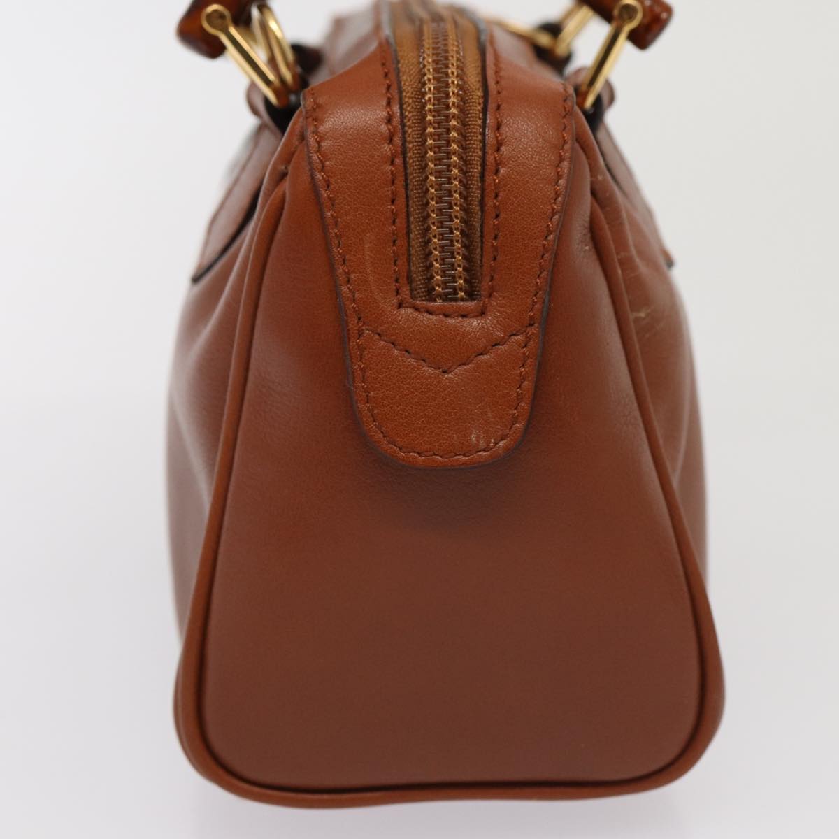 GUCCI Bamboo Hand Bag Leather 2way Brown Gold 007 3444 0232 14371