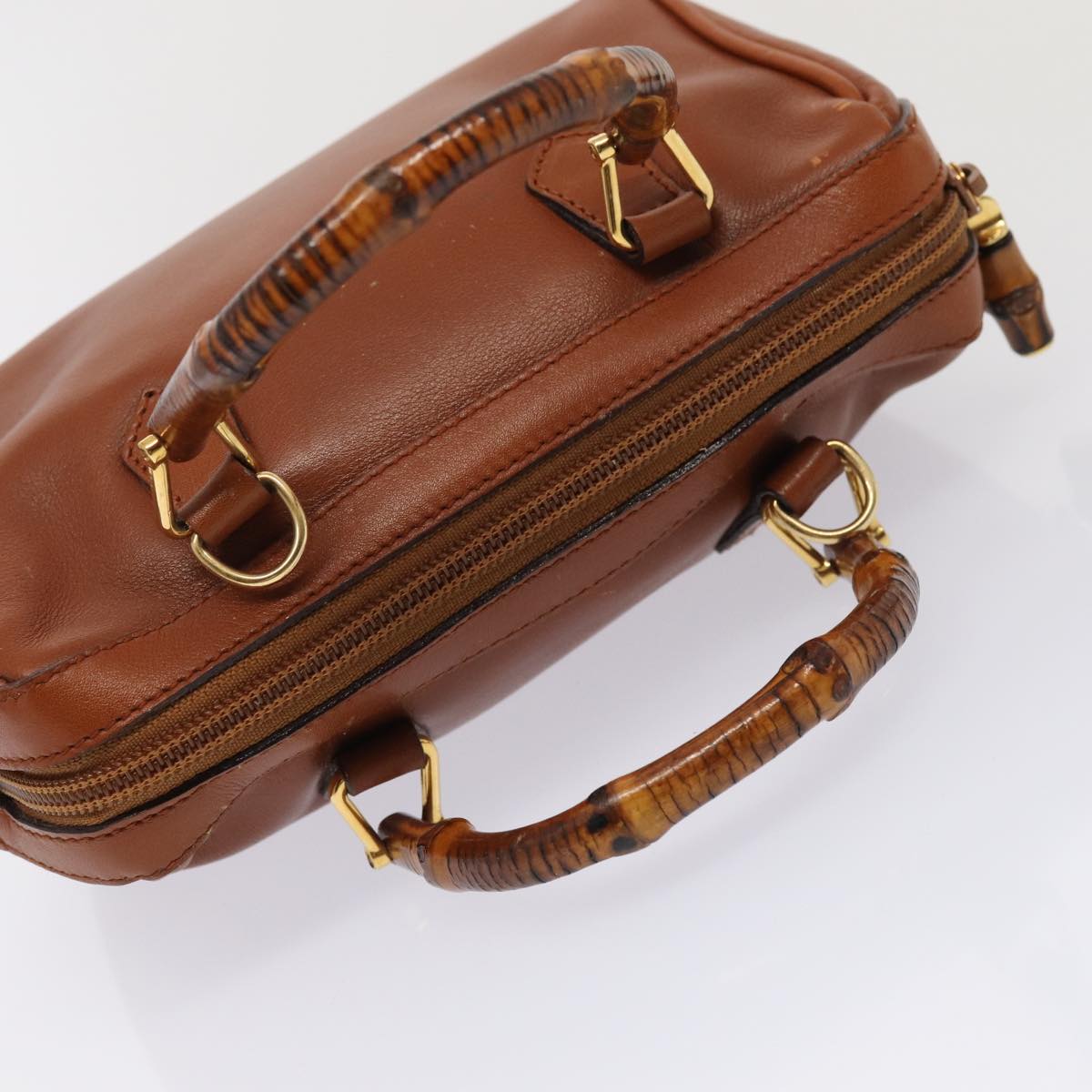 GUCCI Bamboo Hand Bag Leather 2way Brown Gold 007 3444 0232 14371
