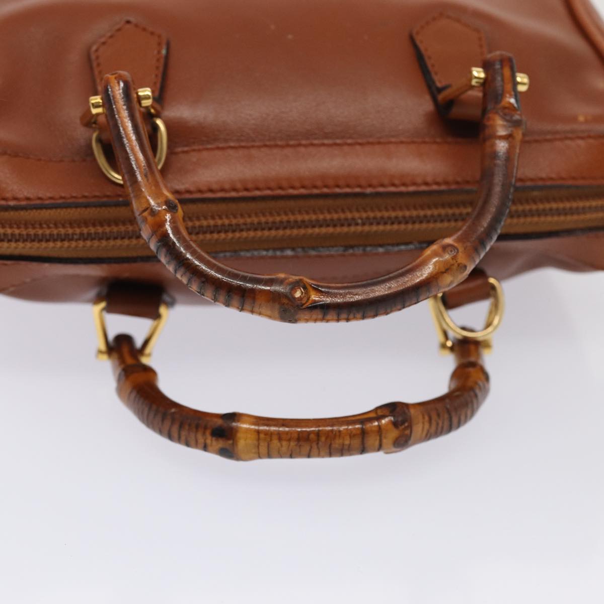 GUCCI Bamboo Hand Bag Leather 2way Brown Gold 007 3444 0232 14371
