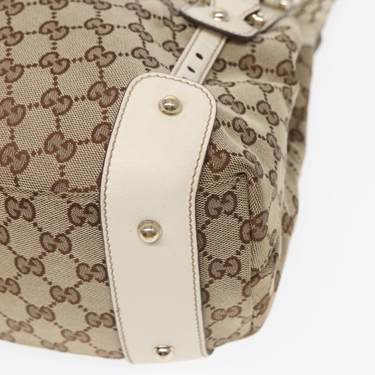 GUCCI GG Canvas Horsebit Tote Bag Beige Silver 137621 14424