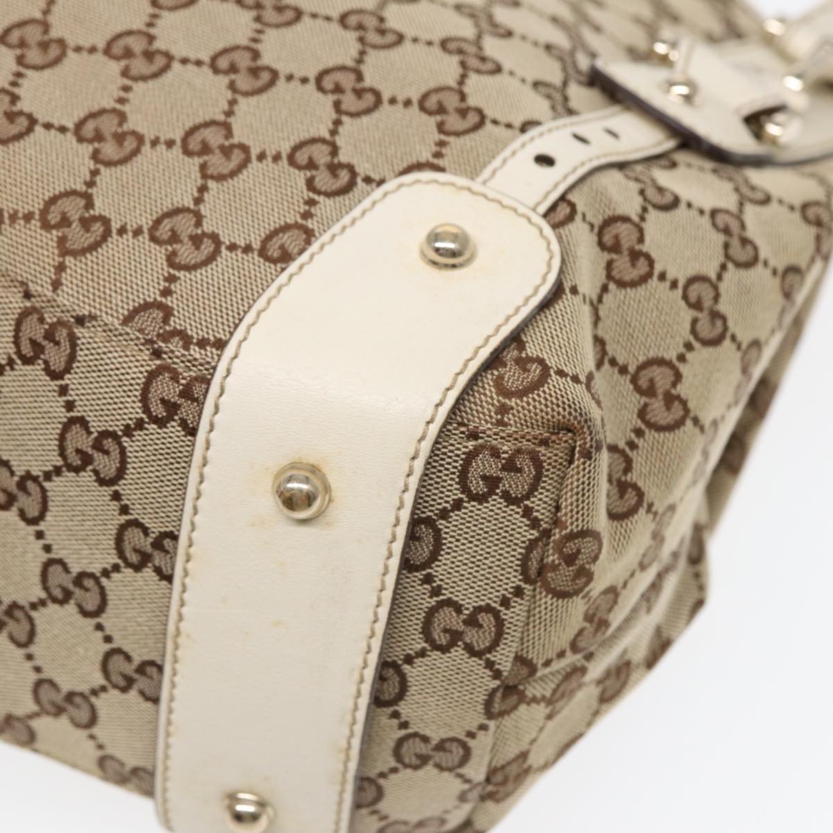 GUCCI GG Canvas Horsebit Tote Bag Beige Silver 137621 14424