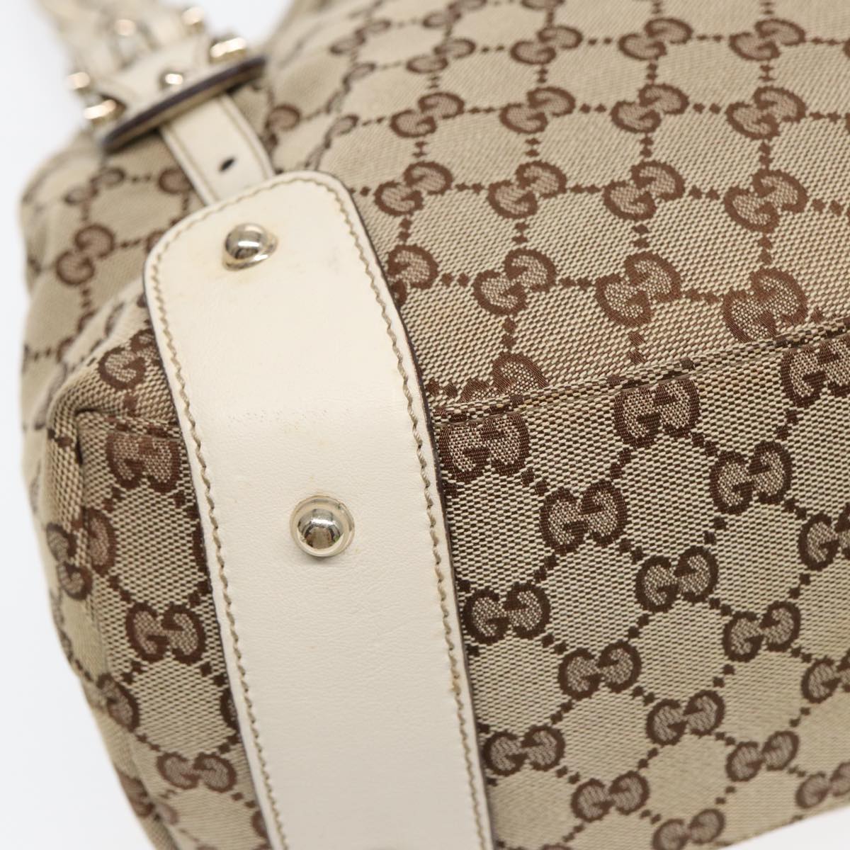 GUCCI GG Canvas Horsebit Tote Bag Beige Silver 137621 14424