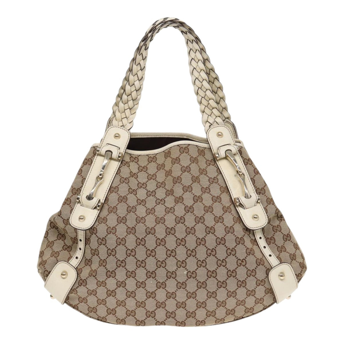 GUCCI GG Canvas Horsebit Tote Bag Beige Silver 137621 14424