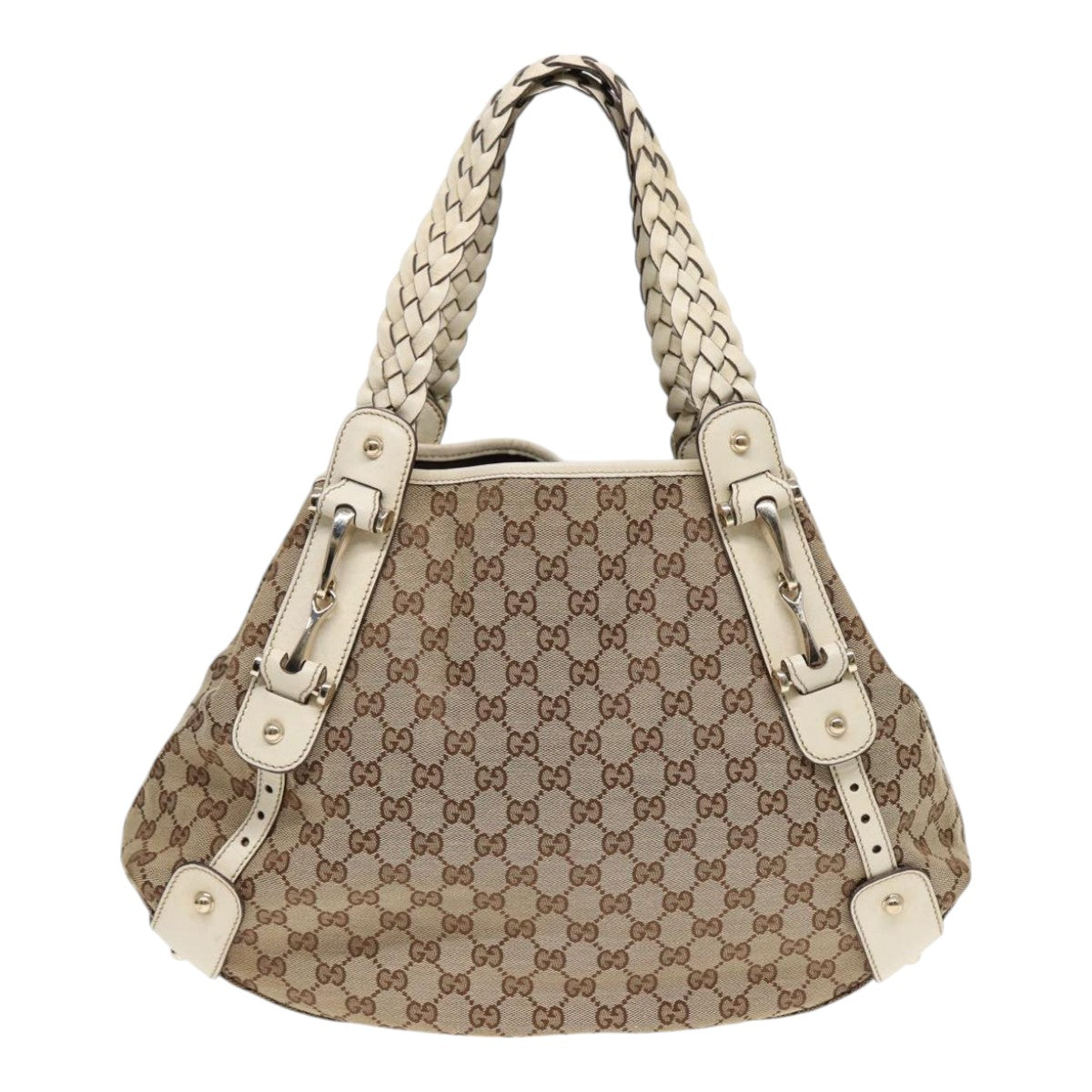 GUCCI GG Canvas Horsebit Tote Bag Beige Silver 137621 14424