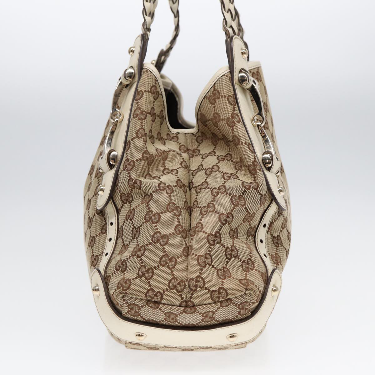 GUCCI GG Canvas Horsebit Tote Bag Beige Silver 137621 14424