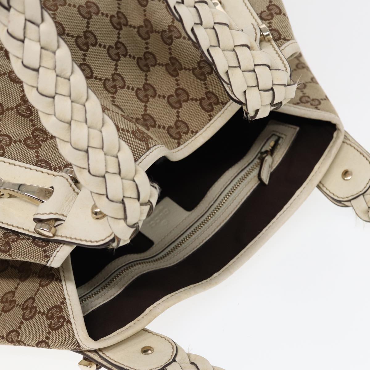 GUCCI GG Canvas Horsebit Tote Bag Beige Silver 137621 14424