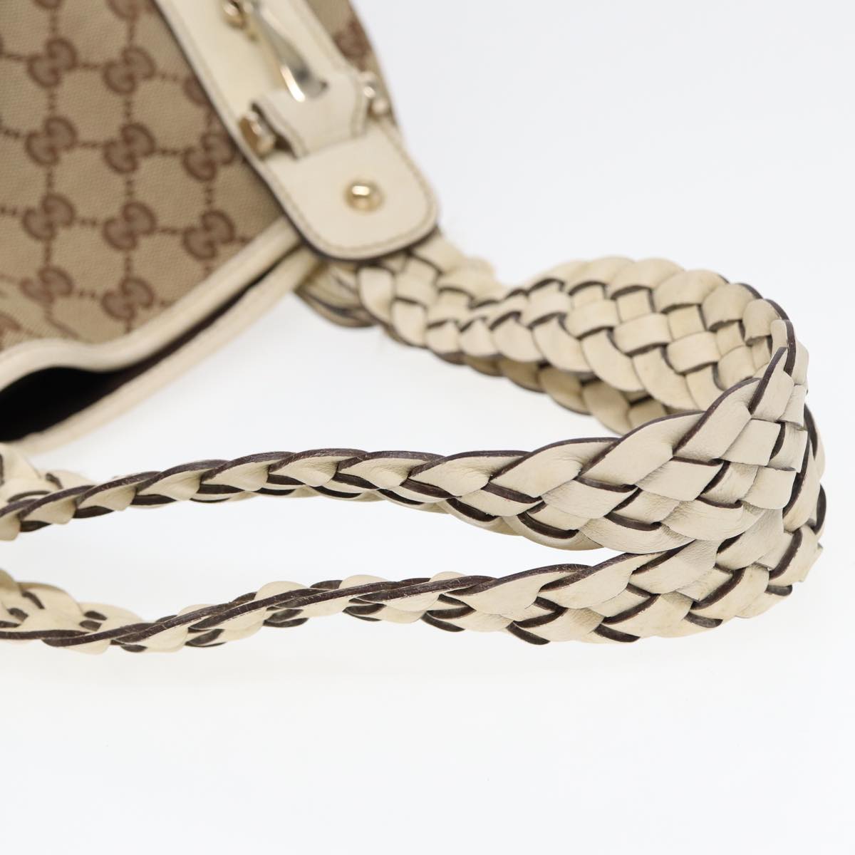GUCCI GG Canvas Horsebit Tote Bag Beige Silver 137621 14424