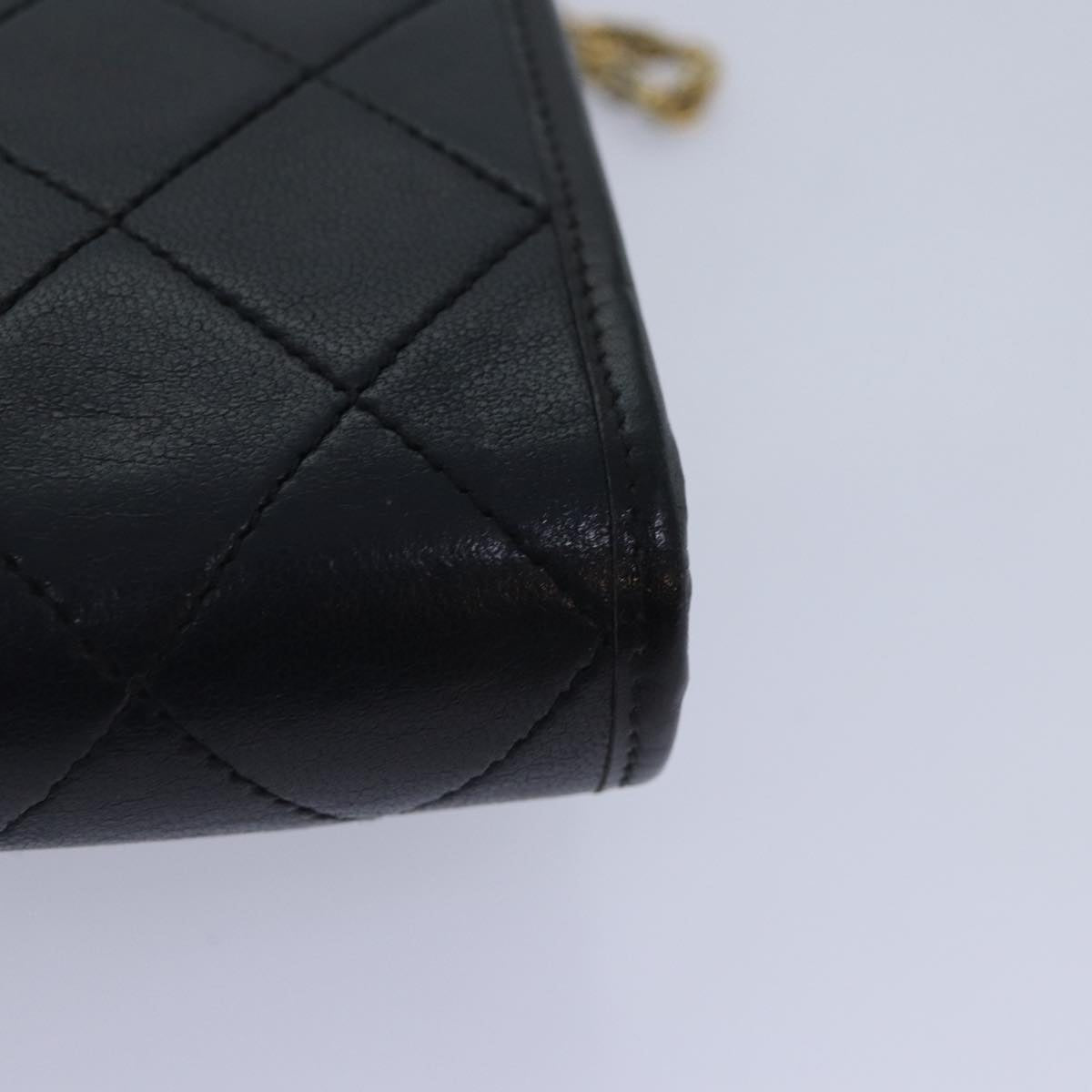 CHANEL Matelasse Chain Shoulder Bag Lamb Skin Black Gold CC yk14739