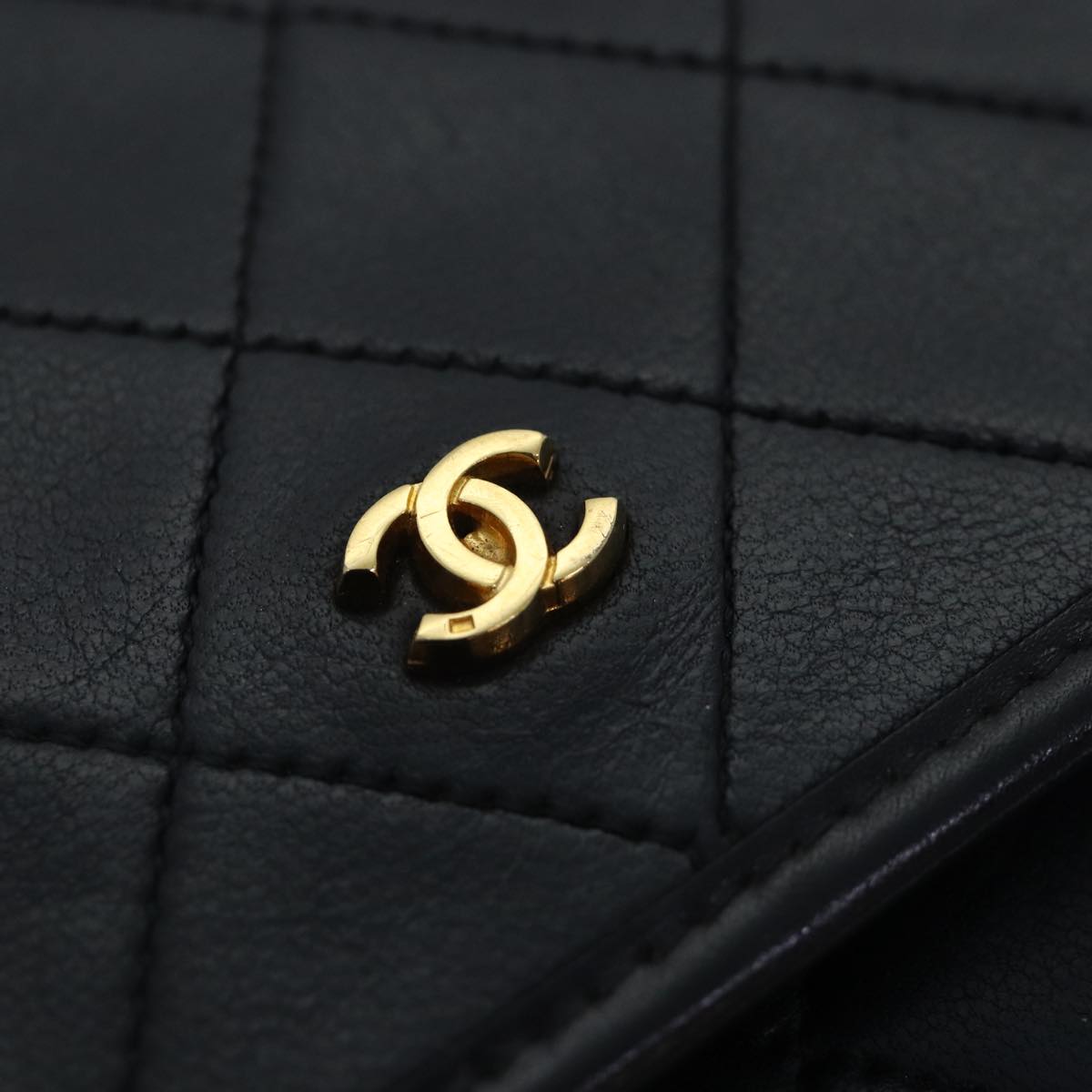 CHANEL Matelasse Chain Shoulder Bag Lamb Skin Black Gold CC yk14739