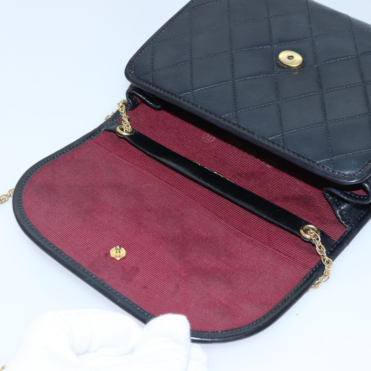 CHANEL Matelasse Chain Shoulder Bag Lamb Skin Black Gold CC yk14739
