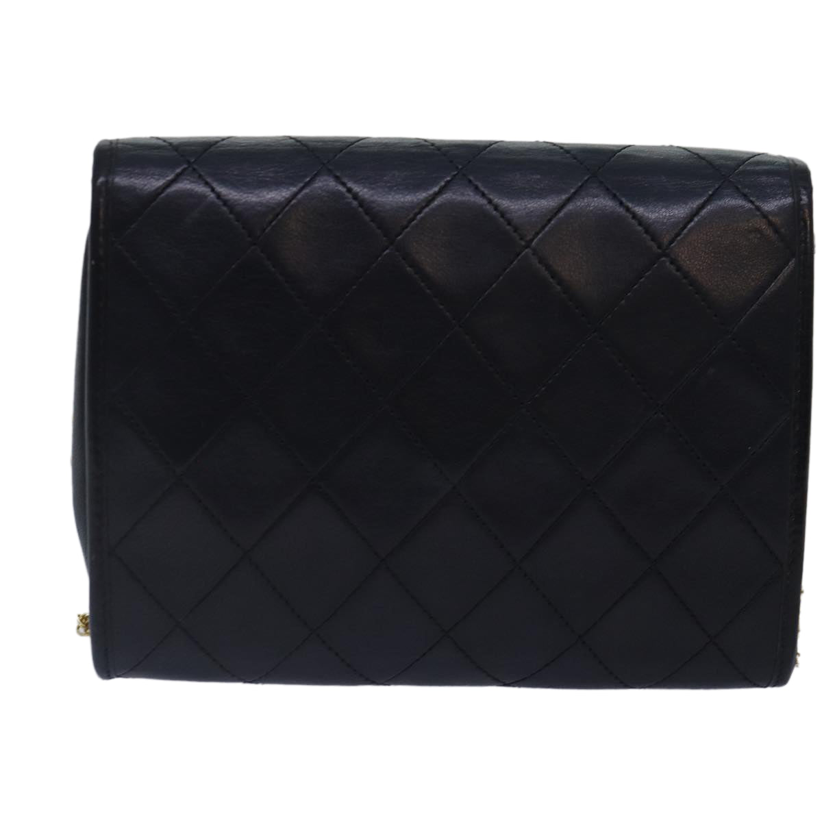CHANEL Matelasse Chain Shoulder Bag Lamb Skin Black Gold CC yk14739