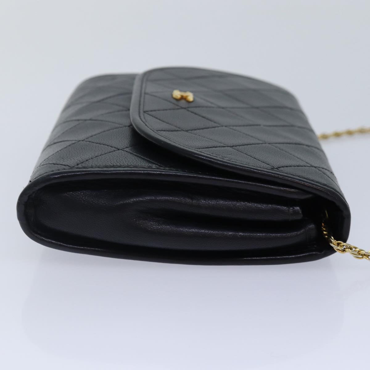 CHANEL Matelasse Chain Shoulder Bag Lamb Skin Black Gold CC yk14739