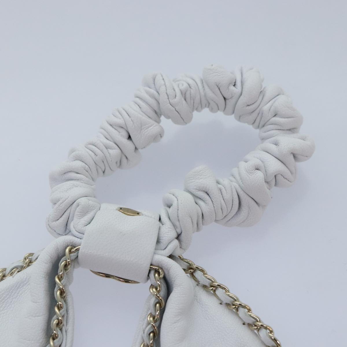 CHANEL COCO Mark Scrunchie Hair clip Lamb Skin White CC yk14744